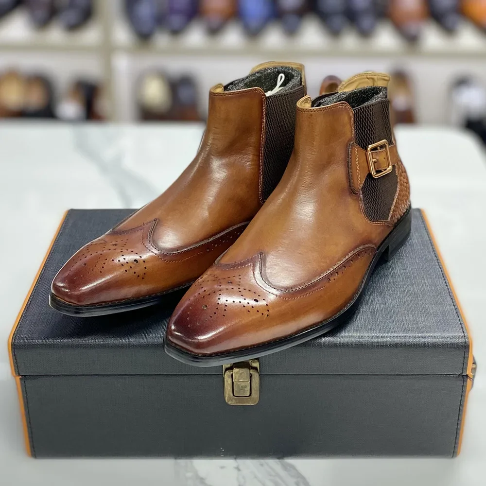 Men Formal Wear With Boots - Męskie buty za kostkę z prawdziwej