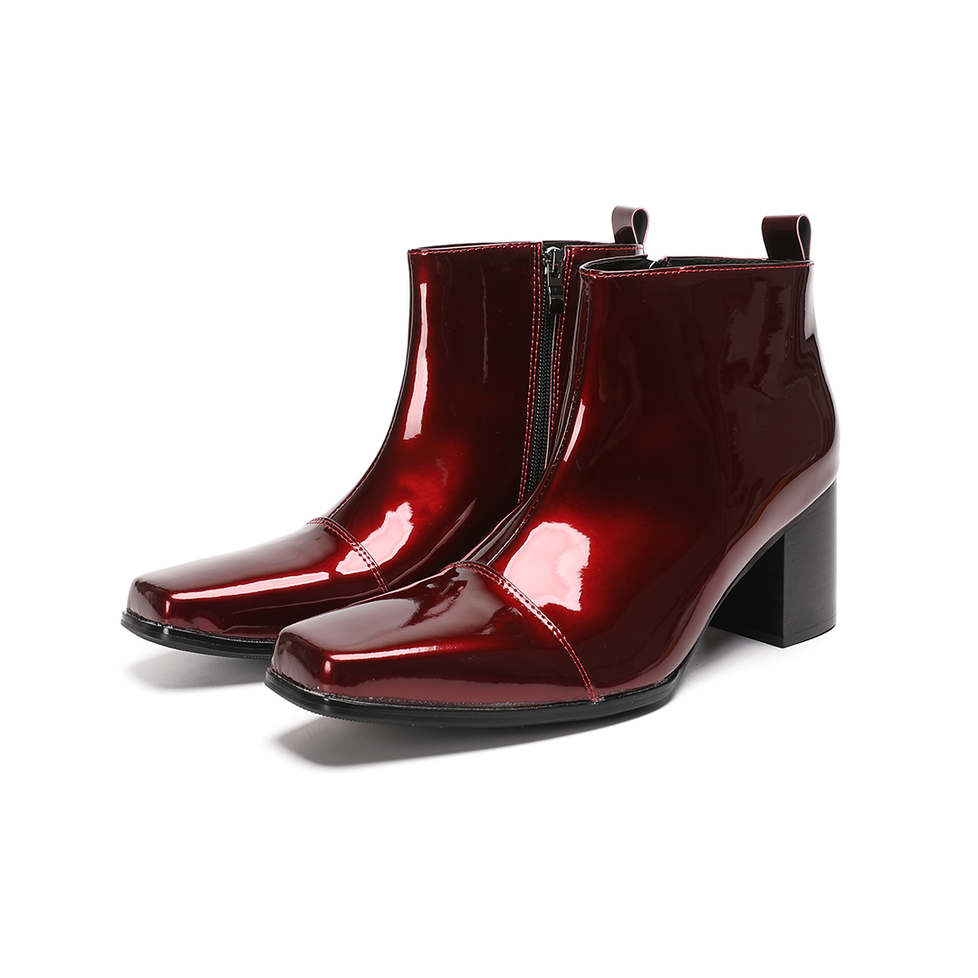 Men Formal Wear With Boots - Męskie czerwone botki na wysokim obcasie