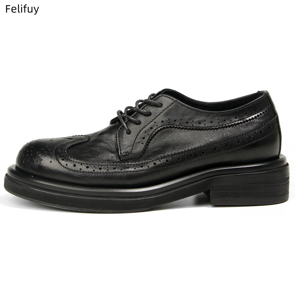Czarne derby męskie, vintage,  – Men Formal Wear All Black recenzja i cena